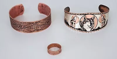 Solid Copper Cuff Wolf Southwest Bracelets 6.5-7.5  Ring Size 5 Lot Vintage READ • $14.75