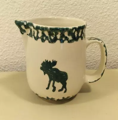 Folk Craft Moose Country Creamer Ceramic Green Sponge Paint 4 Inch • $9.99