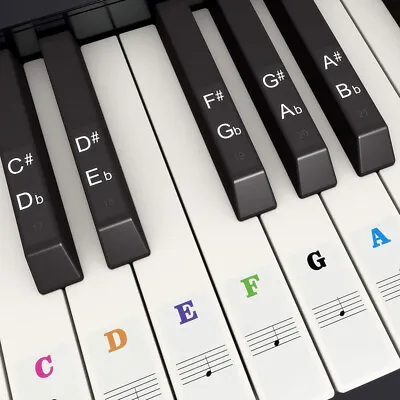 Piano Stickers Coloured/Black Keyboard Learn Note Letter Labels Kids 37 49 61 88 • £3.99