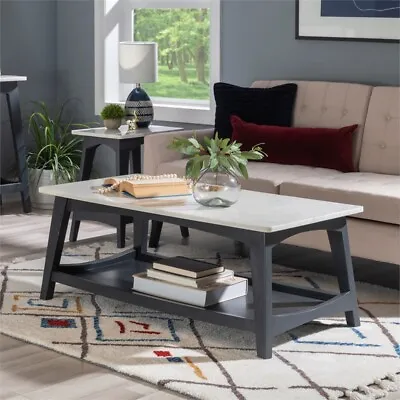 Linon Pace Coffee Table White Marble Top Wood Base/Shelf In Gray Wash Finish • $520.97