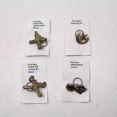 Civil War   Cape Pins- Artillery-ordnance-Cavalry-7th Corps-brass NEW LOT Of 4 • $4