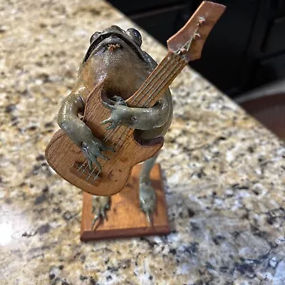 Vintage Mexican Taxidermy Bullfrog With Wooden Guitar • $25