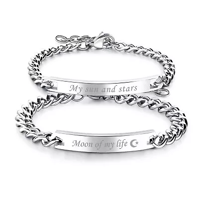 2pcs Couples Stainless Steel  My Sun And Stars Moon Of My Life  Bracelet Chain • $9.99