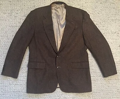 Vintage Lands' End Blazer Jacket 44 LONG Brown Herringbone Tweed Wool • $42.95