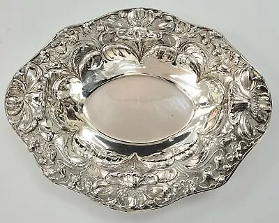 Antique Sterling Silver Gorham Poppy Repousse Oval Nut Bowl #A2737 • $185