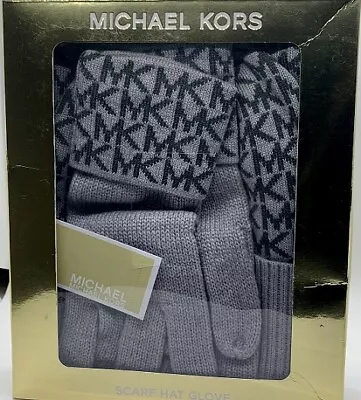 Michael Kors  Gray  Scarf Hat Glove Gift Set  Monogram $98 • $34.03