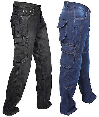 Mens Motorbike Jeans Motorcycle Pants Aramid Protective Lining Cargo Trousers • $47.98