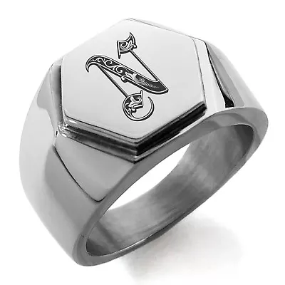 Stainless Steel Royal Initial Monogram Letter N Mens Hexagon Crest Signet Ring • $15