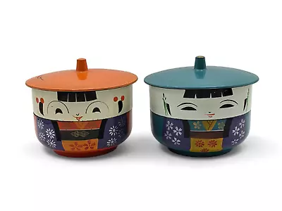 Vintage 70’s Kokeshi Bento Box Stacking Bowls Lacquer Ware Asian Lot Of 2 • $33.99