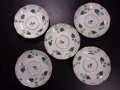 Antique Victorian DAVENPORT Pottery 5 X Saucers Green & Gold Leaf Pattern • £7.99