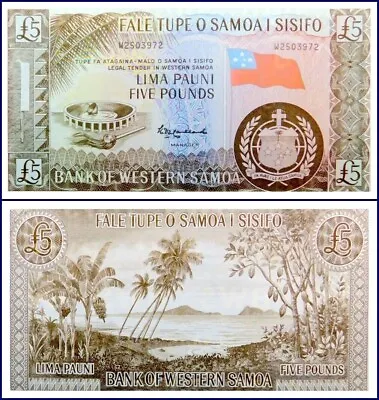 1x Western Samoa 5 Pounds Shoreline Trees Foriegn Banknote • $3.99