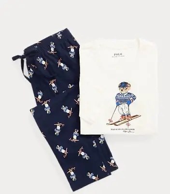 Polo Ralph Lauren Cotton Jersey Pajama Set Skiing Polo Bear Sz L Mens NWT $95 • $69