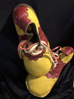 $59.99 • Buy VTG Leather Professional Clown Shoes  Men’s Size ￼  5.5 Women ￼7 Yellow And Red