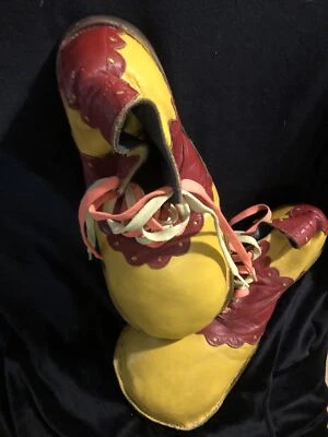 $59.99 • Buy VTG Leather Professional Clown Shoes  Men’s Size ￼  5.5 Women ￼7 Yellow And Red
