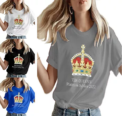 Platinum Jubilee T-Shirt Queen Women's T-shirt Union Jack Crown Tops • £5.99