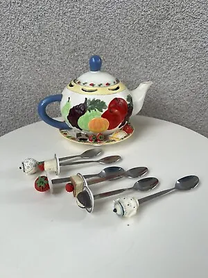 Vtg Kitsch Teapot Decor 6 Spoon Holder Pottery 3D Party Ware • $45