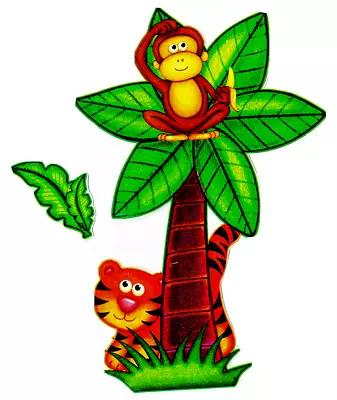 Jungle Monkey  Lion Wall Sticker Leaf Animal 2pc Set Peel & Stick 6.5 Inch New • $3.79