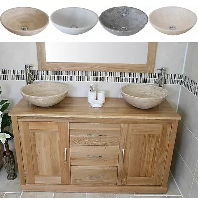 Bathroom Vanity Unit |  Double Solid Oak Cabinet Wash Stand With Stone Basin  • £892.06