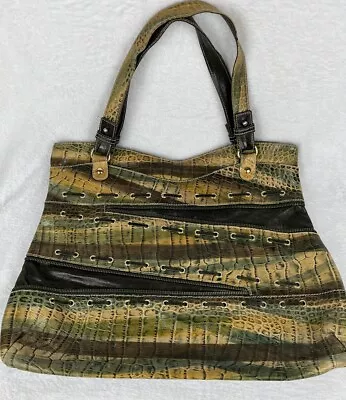 Vintage Italian Marco Buggiani Leather Multi Green/ Tan Purse Shoulder Bag • $29.59