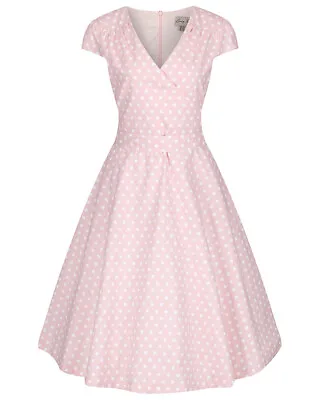 £34.99 • Buy Lindy Bop 'Dawn' Pink Polka Dot Cotton Vintage 1950s Swing Dress BNWT Size 12