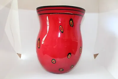 Large Art Glass Blown Vase RED Canes & Stripes Estate Vintage Murano Venetian • $45.50
