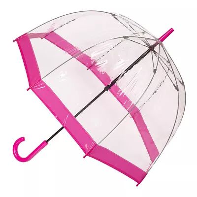 Clifton Womens Walking 87cm Clear Dome/Birdcage Windproof Umbrella Pink Border • $37