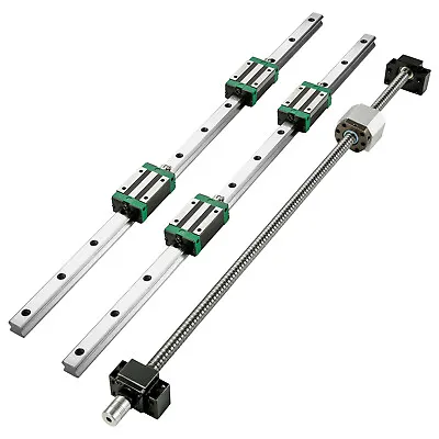 VEVOR Linear Guide Rail 2PCS HGR20-1500mm +4 Slide Blocks RM1605 BF/BK12 Nut CNC • £94.79