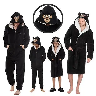£19.99 • Buy Mens/Kids Snuggle Fleece Dressing Gown/1onesie 3D Gorilla Hood Matching Mini Me 