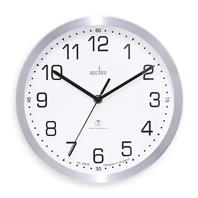 Acctim Mason Wall Clock Radio Controlled Brushed Metal Aluminium 25cm • £32.26