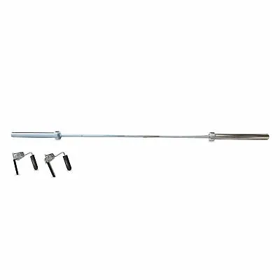 DKN 7ft Olympic 2  Straight Chrome Barbell Bar With Collars For Weight Lifting • £99.99
