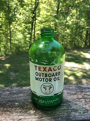 Vintage Green Glass Texaco Outboard Motor Oil Bottle - No Lid • $27.99