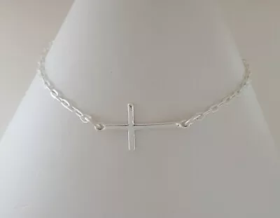 Sideways Cross Bracelet Solid 925 Sterling Silver -  Minimalistic • $16.70