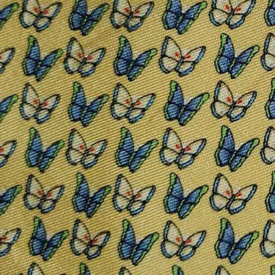 BROOKS BROTHERS ~ MENS SILK DRESS SHIRT TIE ~ YELLOW W/ BLUE BUTTERFLIES ~ 60  • $19.99