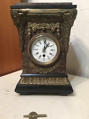 Vintage French Style Marble & Slate Mantle Clock With Rams Head Decorations • $150