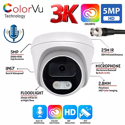 5MP COLORVU 3K Dome Camera Colour View Turret Camera 25m IR Full Color At Night • £35