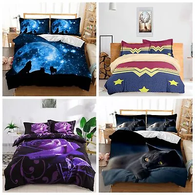 £20.99 • Buy Cat Floral Galaxy Duvet Cover Bedding Set Pillow Cases Single Double King Size
