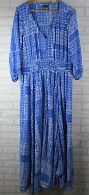 City Chic Womens Maxi Dress Blue White Print M 18 3/4 Sleeve V-neck • $38
