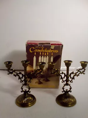 Set Of 2 ~ Vintage Brass Candelabra 3 Arms 5  Candle Stick Holder  Made In Italy • $18.99