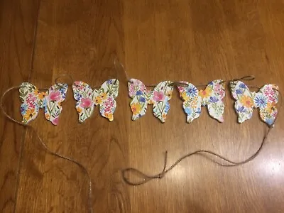 £7.50 • Buy Beautiful Handmade And  Decoupaged Clay Bunting Floral Butterfly Design NEW