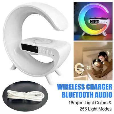 RGB Atmosphere Light Wireless Charge Alarm Clock Smart Desk Lamp Bluetooth Radio • $17.88