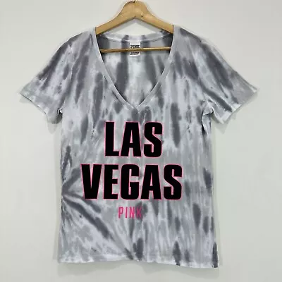 Victoria’s Secret Pink Top Women S Grey Tie Dye V Neck Las Vegas Casual Party • $18.95