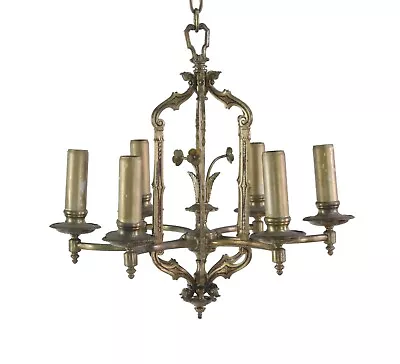 Antique Tudor Cast Bronze Chandelier With Hand Painted Details • $680