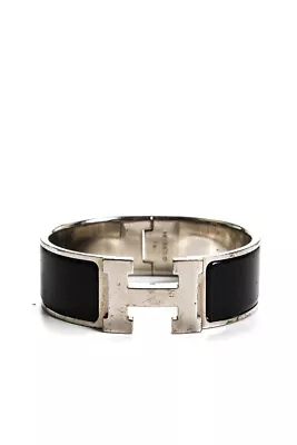 Hermes Womens Clic Clac H Palladium Black Enamel Wide Bracelet Black • $350.99