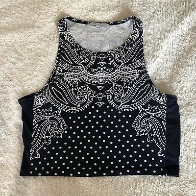 Illustrated People Topshop Bandana Navy Spot Crop Top Stretch Summer M 8/10/12 • £10
