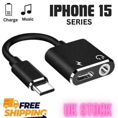 Type-C To 3.5mm Dual Jack Headphone Charging Splitter For Iphone 15-15plus-15pro • £3.99