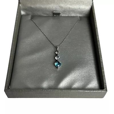 Zales Blue And White Topaz Three Stone Pendant In Sterling Silver Necklace 19  • $43.99