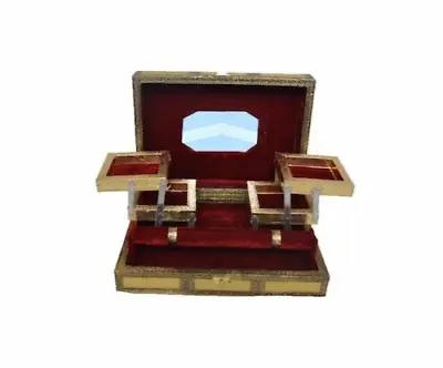 £19.99 • Buy Indian Rustic Gold Embossed Jewellery Box With Wine Red/Maroon Interior Velvet