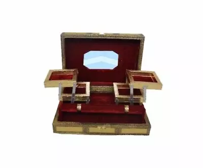 £19.99 • Buy Indian Rustic Gold Embossed Jewellery Box With Wine Red/Maroon Interior Velvet