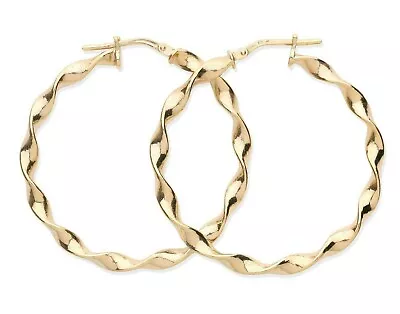 9ct Yellow Gold On Silver 37mm Large Twisted Hoop Earrings • £13.95