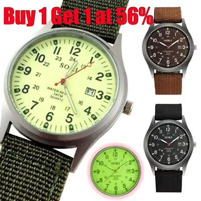 Fashion Military Army Mens Date Canvas Strap Analog Quartz Sport Wrist Watch UK • £4.97